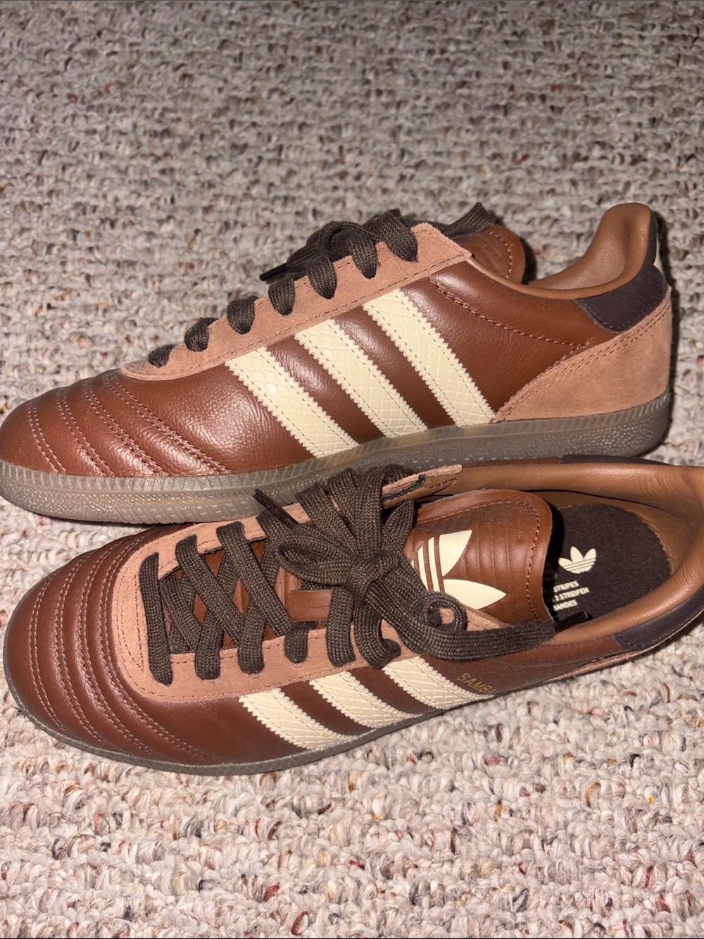 adidas Brown and Cream Samba JP Style Leather Sneakers